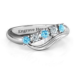 Five Stone Wave Ring in 925 Sterling Silver with Blue Topaz and Cubic Zirconia