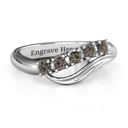 Five Stone Wave Ring in 925 Sterling Silver with Smokey Quartz