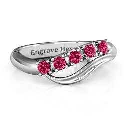 Five Stone Wave Ring in 925 Sterling Silver with Ruby