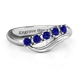 Five Stone Wave Ring in 925 Sterling Silver with Blue Sapphire