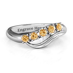 Five Stone Wave Ring in 925 Sterling Silver with Citrine