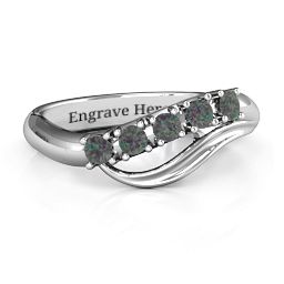 Five Stone Wave Ring in 925 Sterling Silver with Alexandrite