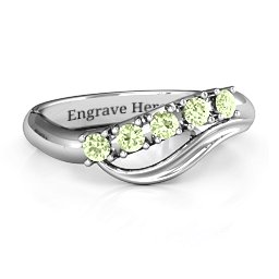Five Stone Wave Ring in 925 Sterling Silver with Peridot