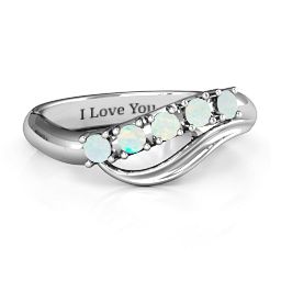 Five Stone Wave Ring in 925 Sterling Silver with Opal