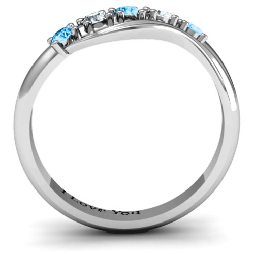 Five Stone Wave Ring – Sterling Silver with Blue Topaz and Cubic Zirconia
