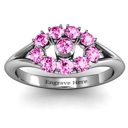 3 to 10 Stone "Solar" Ring in 925 Sterling Silver with Pink Tourmaline