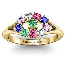 3 to 10 Stone "Solar" Ring in 10K Solid Yellow Gold with Emerald, Ruby, Cubic Zirconia, Amethyst, and Blue Sapphire