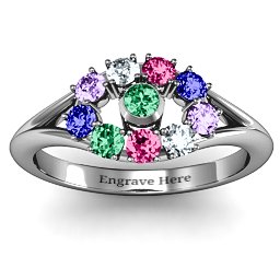 3 to 10 Stone "Solar" Ring in 925 Sterling Silver with Emerald, Ruby, Cubic Zirconia, Amethyst, and Blue Sapphire