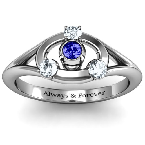 3 to 10 Stone "Solar" Ring – Sterling Silver with Blue Sapphire and Cubic Zirconia