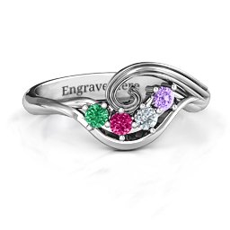 3 - 8 Stone Swirl Ring in 925 Sterling Silver with Emerald, Ruby, Cubic Zirconia, and Amethyst