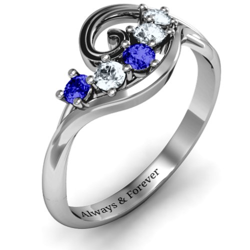 3 - 8 Stone Swirl Ring – Sterling Silver with Blue Sapphire and Cubic Zirconia