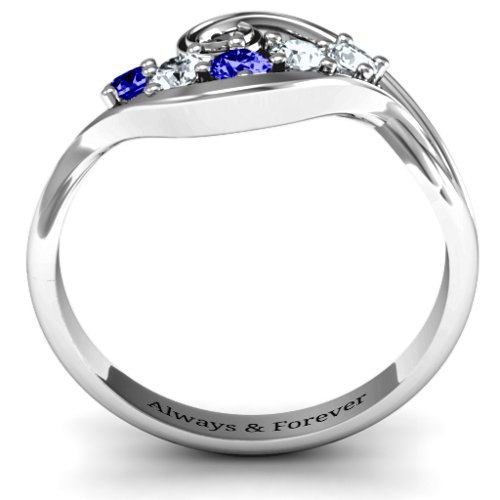 3 - 8 Stone Swirl Ring – Sterling Silver with Blue Sapphire and Cubic Zirconia