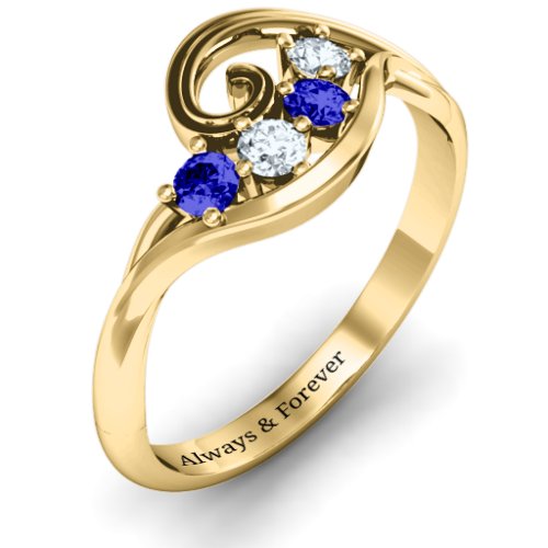3 - 8 Stone Swirl Ring – 10K Yellow Gold with Blue Sapphire and Cubic Zirconia