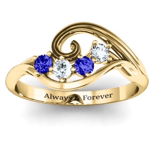 3 - 8 Stone Swirl Ring – 10K Yellow Gold with Blue Sapphire and Cubic Zirconia