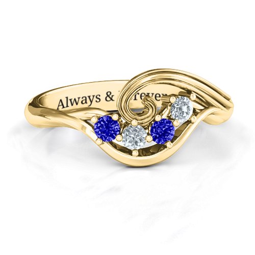 3 - 8 Stone Swirl Ring – 10K Yellow Gold with Blue Sapphire and Cubic Zirconia