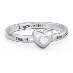 Solid Heart with Gemstone Ring