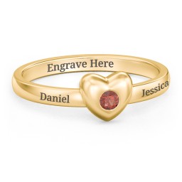 Solid Heart with Gemstone Ring in 18K Gold Plated Silver
