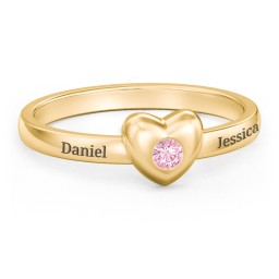 Solid Heart with Gemstone Ring in 18K Gold Plated Silver with Pink Tourmaline