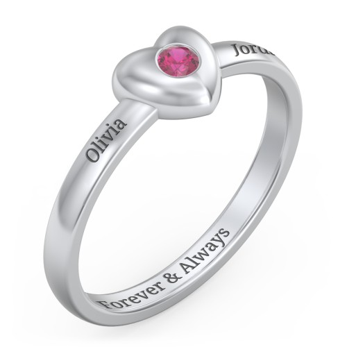 Solid Heart with Gemstone Ring