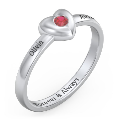 Solid Heart with Gemstone Ring
