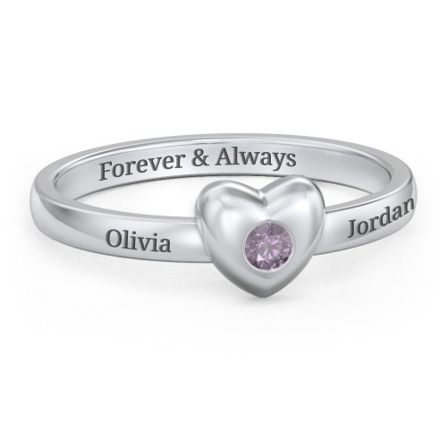 Solid Heart with Gemstone Ring