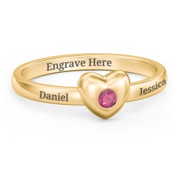 Solid Heart with Gemstone Ring in 18K Gold Plated Silver with Ruby