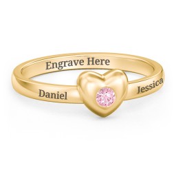Solid Heart with Gemstone Ring in 18K Gold Plated Silver with Pink Tourmaline