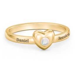 Solid Heart with Gemstone Ring in 18K Gold Plated Silver with Opal