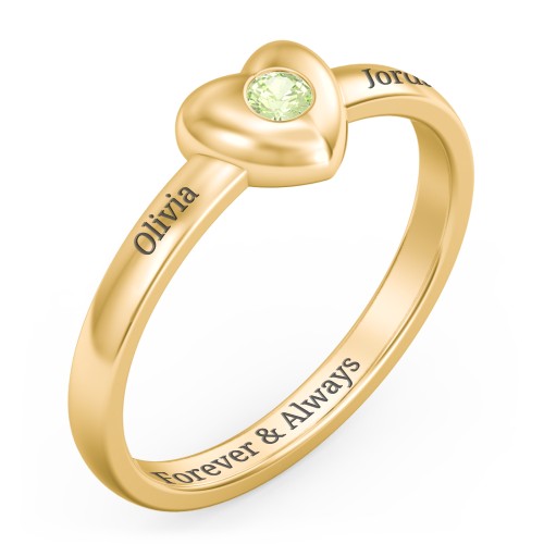 Solid Heart with Gemstone Ring – 18K Gold Plated Silver with Peridot