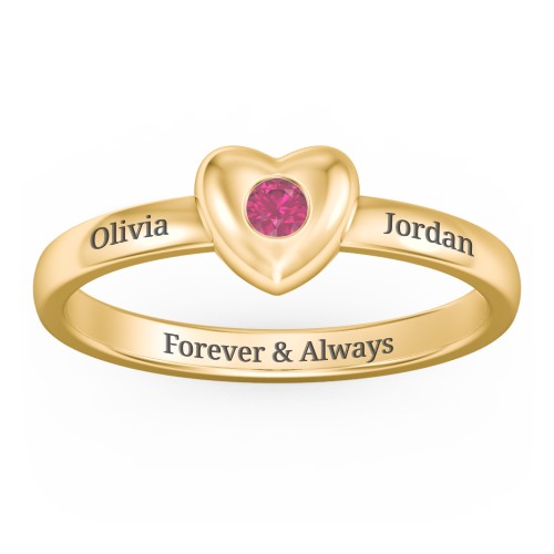 Solid Heart with Gemstone Ring – 18K Gold Plated Silver with Ruby