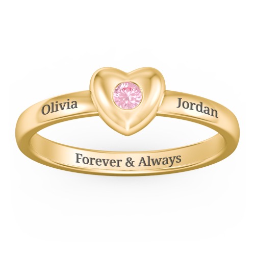 Solid Heart with Gemstone Ring – 18K Gold Plated Silver with Pink Tourmaline