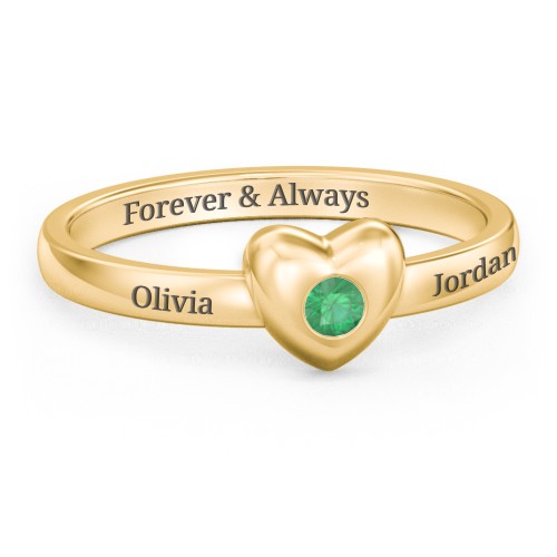Solid Heart with Gemstone Ring – 18K Gold Plated Silver with Emerald