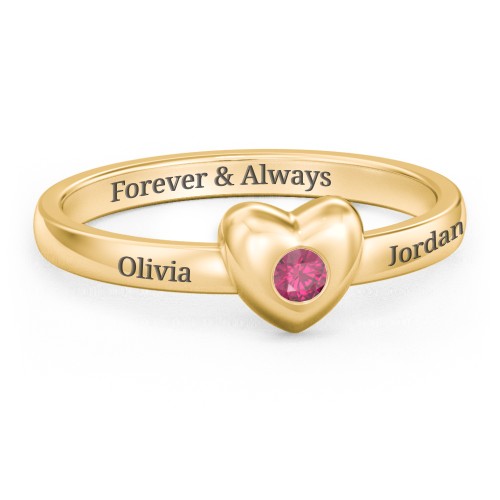 Solid Heart with Gemstone Ring – 18K Gold Plated Silver with Ruby