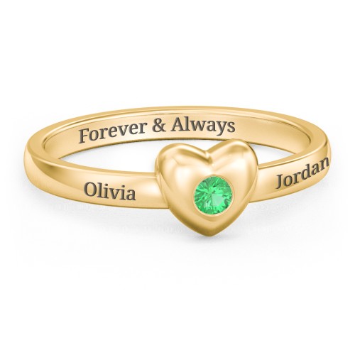 Solid Heart with Gemstone Ring – 10K Yellow Gold with Emerald