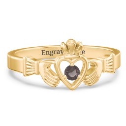 Round Stone Claddagh Ring in 18K Gold Plated Silver with Smokey Quartz