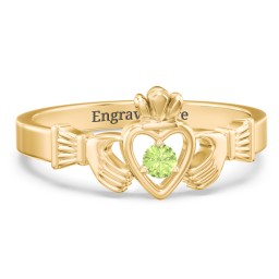Round Stone Claddagh Ring in 18K Gold Plated Silver with Peridot