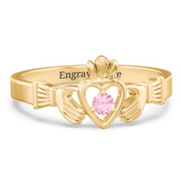 Round Stone Claddagh Ring in 18K Gold Plated Silver with Pink Tourmaline