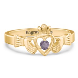 Round Stone Claddagh Ring in 18K Gold Plated Silver with Alexandrite