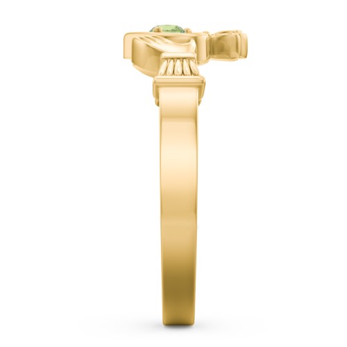 Round Stone Claddagh Ring – 18K Gold Plated Silver with Peridot