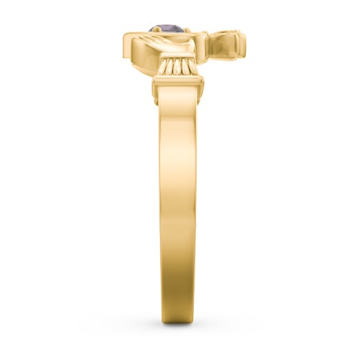 Round Stone Claddagh Ring – 18K Gold Plated Silver with Alexandrite