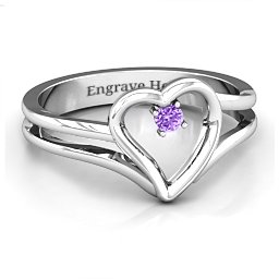 Split Shank Heart Ring in 925 Sterling Silver with Amethyst