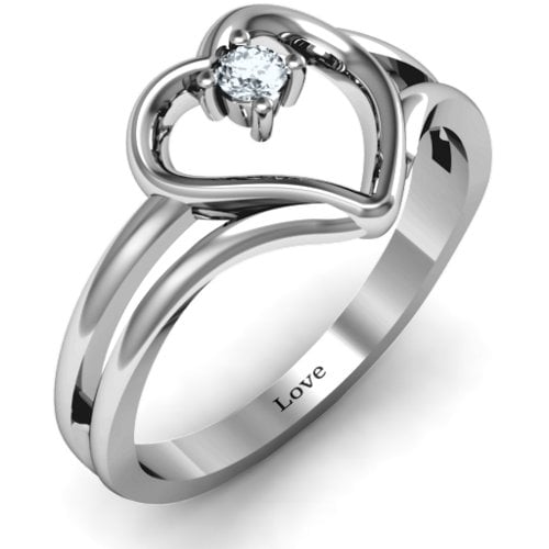 Split Shank Heart Ring – Sterling Silver with Cubic Zirconia