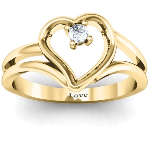Split Shank Heart Ring – 10K Yellow Gold with Cubic Zirconia