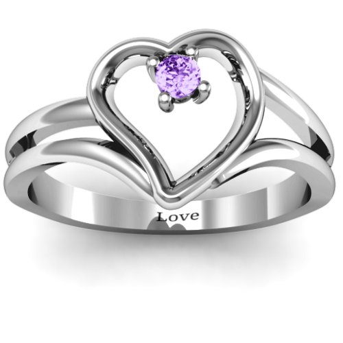 Split Shank Heart Ring – Sterling Silver with Amethyst