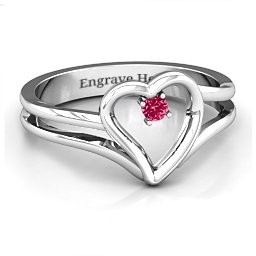 Split Shank Heart Ring in 925 Sterling Silver with Ruby