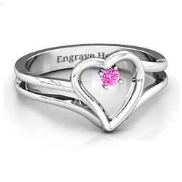 Split Shank Heart Ring in 925 Sterling Silver with Pink Tourmaline