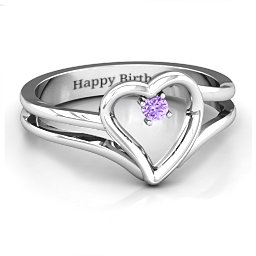 Split Shank Heart Ring in 925 Sterling Silver with Amethyst