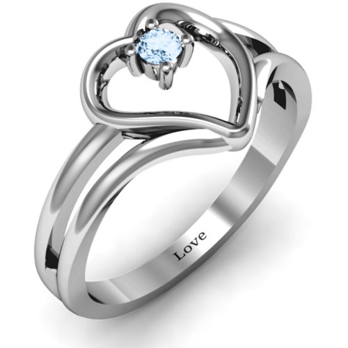 Split Shank Heart Ring – Sterling Silver with Aquamarine