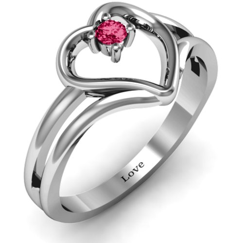 Split Shank Heart Ring – Sterling Silver with Ruby