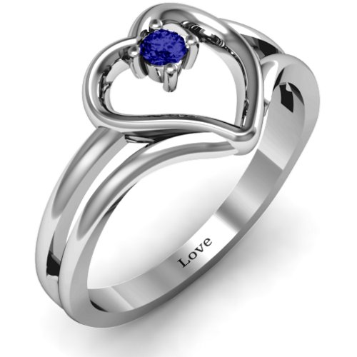 Split Shank Heart Ring – Sterling Silver with Blue Sapphire
